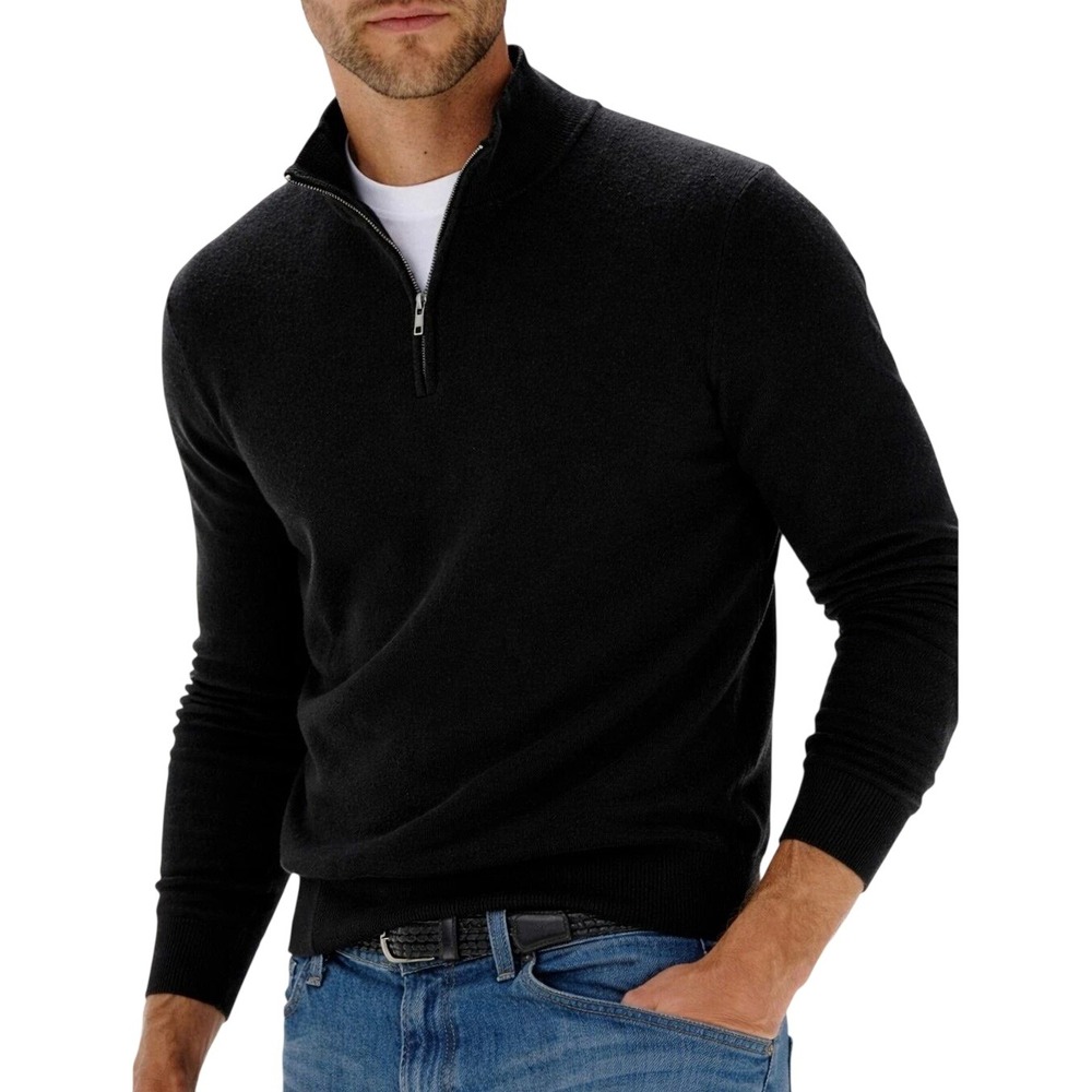 J Hilburn 1/4 Zip Sweater Men's XXL Black 100% Cashmere Luxury Pullover